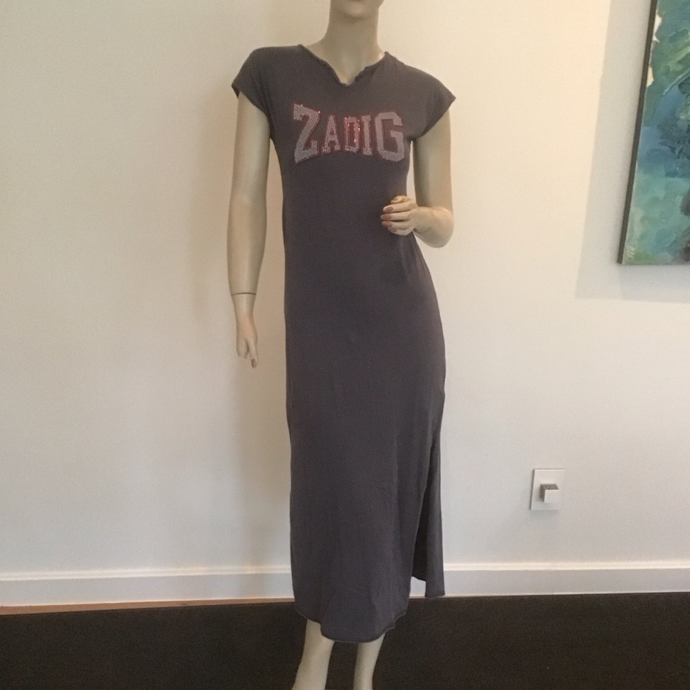 Zadig & Voltaire Blue Sparkly Strass Stud LOGO Tunisian Collar Maxi Dress XS 0 2